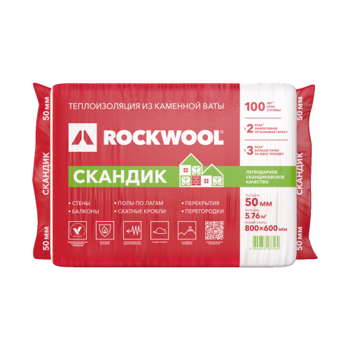 Утеплитель Rockwool Лайт Баттс Скандик 800х600х50 мм